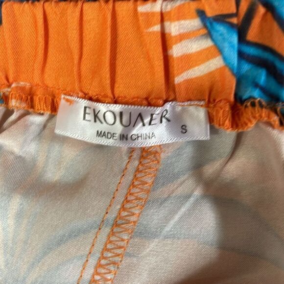 Ekouaer Tropical Orange Button-Up Shirt and Shorts Set, Women’s Small - Picture 8 of 9